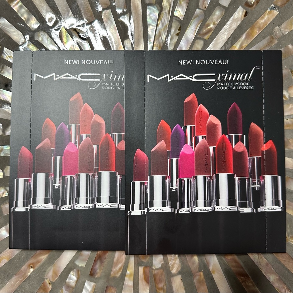 2 x MAC Macximal Matte Lipstick 3 Color Sample Card with Applicator Wand